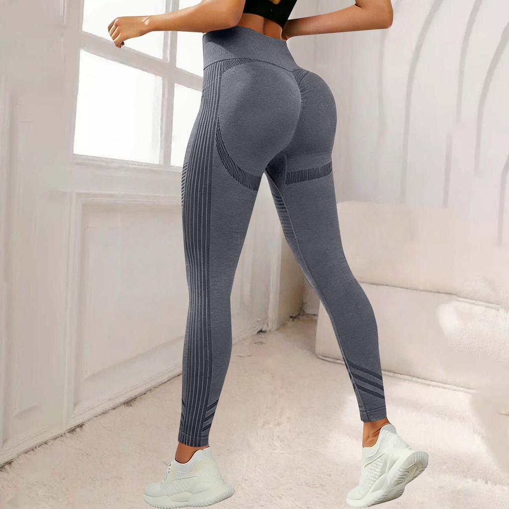 High Waist Seamless Yoga Leggings for Women Elastic Sports Workout Tights with Lines for Outdoor Running Fitness