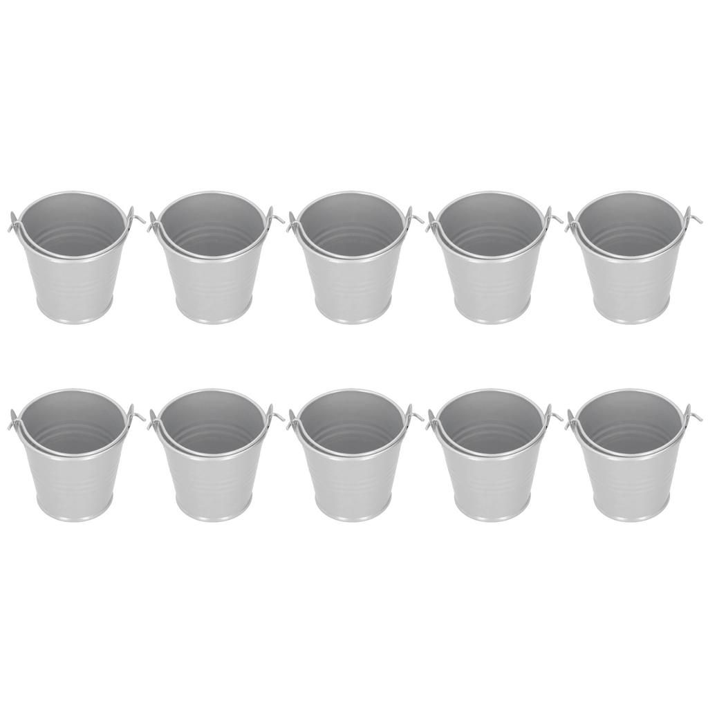 10PCS Flower Pot Mini Succulent Plant Pot Small Metal Bucket for Indoor Outdoor DecorSilver 4x5.5x6cm