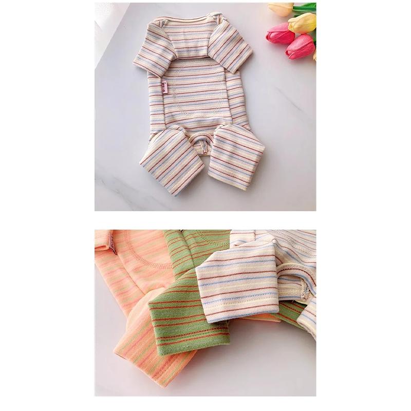 Fall Winter Pet Dog Belly-hugging Jumpsuit Striped Four-legged Warm Base Layer Sterilized Clothes For Teddy Bichon Yorkie Puppy