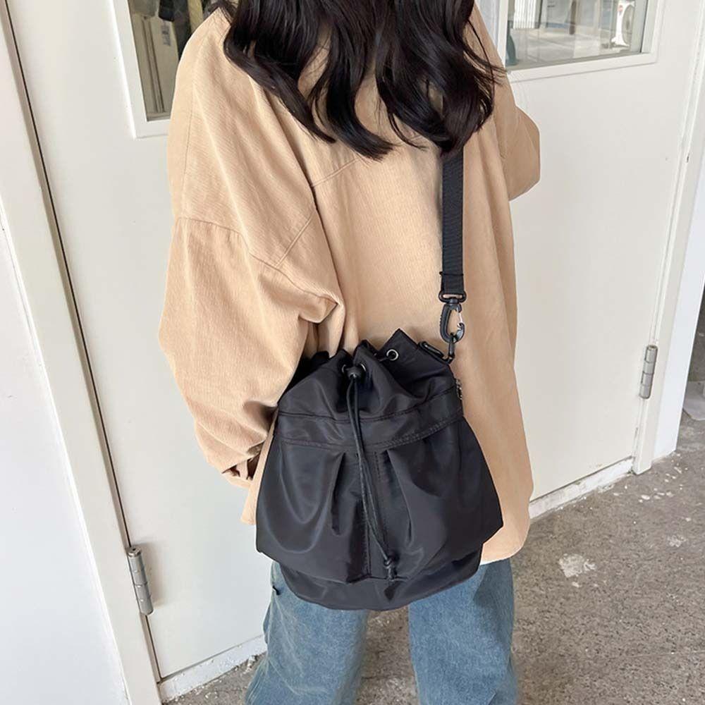 Solid Color Drawstring Fitness Bag Large Capacity Bucket Bag Swimming Nylon Crossbody Bag  Outdoor
