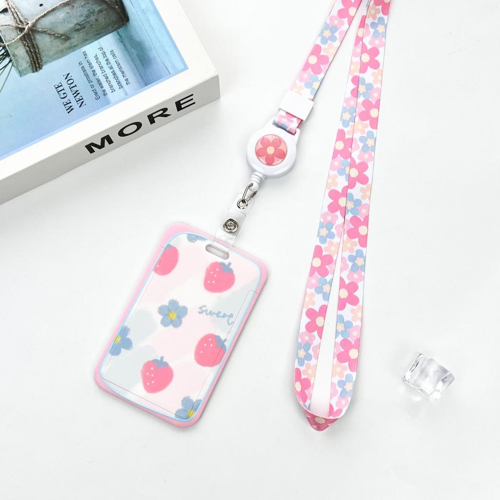 Ins Student Id Card Holder with Lanyard Slide Cover Transparent ABS School Card Cover Game Cards IC Card Protective Cover