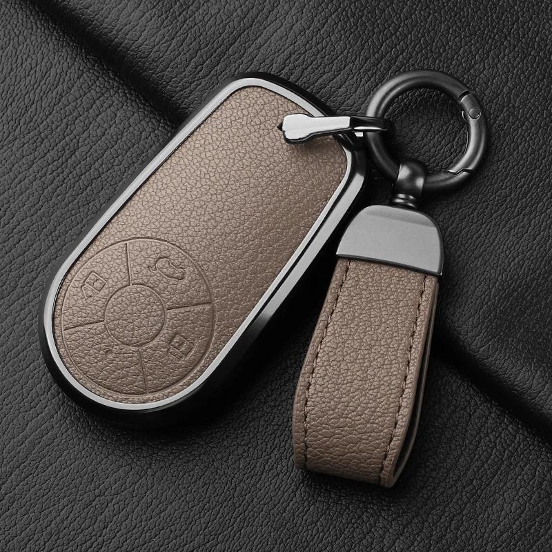 Aluminum Alloy Goatskin Car Key Case Cover For Greatwall Ora R1 R2 Good Cat Gt Lightning Cat Ballet Cat White Cat Iq Keychain
