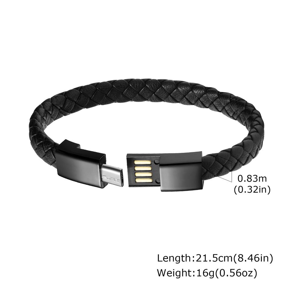 Leather Rope Bracelet for Men Boys,Black Charging Cable Wristband,Simple Convenient Jewelry Gifts