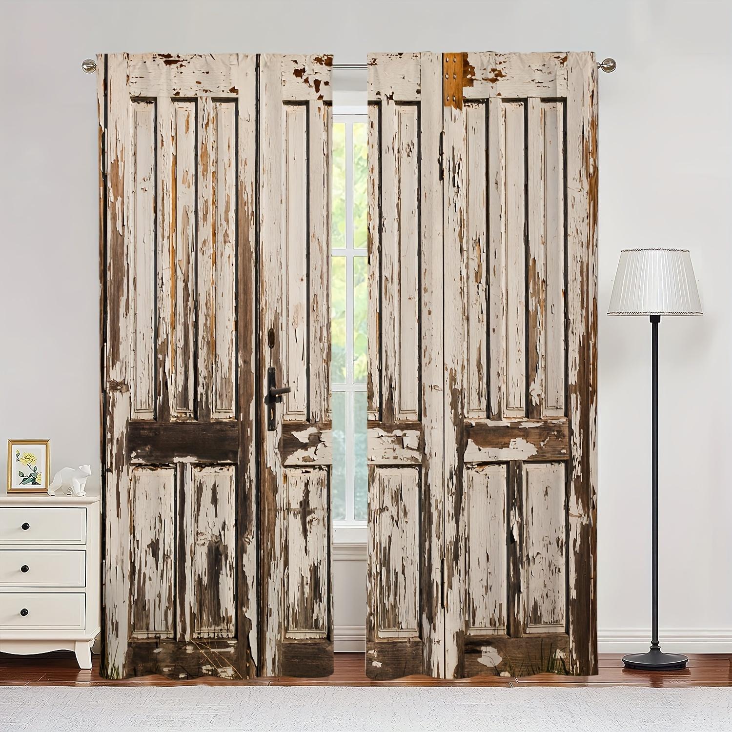 

Livingroom Space Bedroom Privacy Protection Home Decor Window Draperies Latest for 2 Classic Rustic West Wooden Door Draperies Perfect W50xH130(CM)x2pcs&HOOK