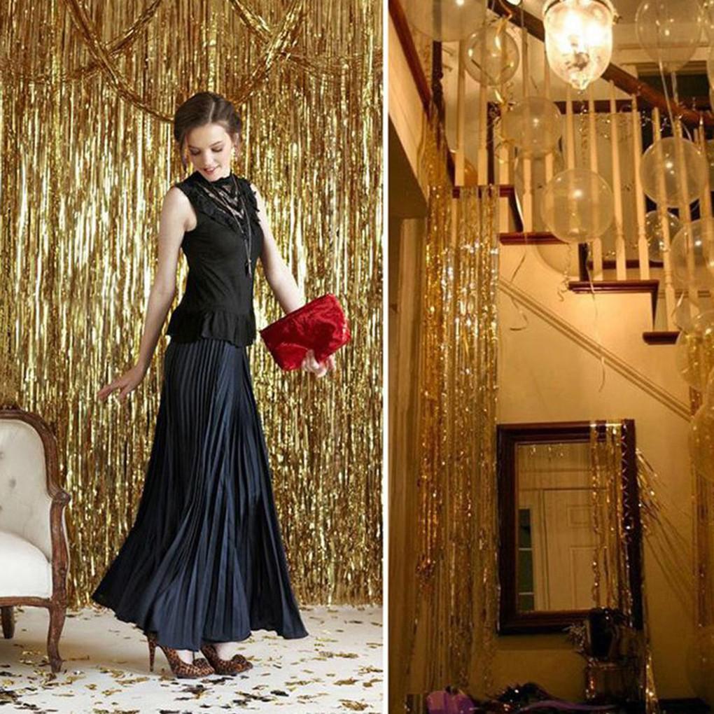 1x2m Foil Tinsel Curtain Foil Fringe Backdrop Decor Photography Props