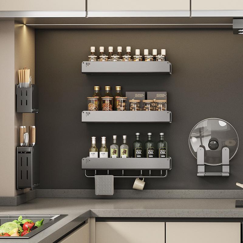 No-Drill Wall-Mounted Kitchen Storage Rack: Multifunctional Holder for Knives, Chopsticks, Pot Lids, and Seasoning Condiments