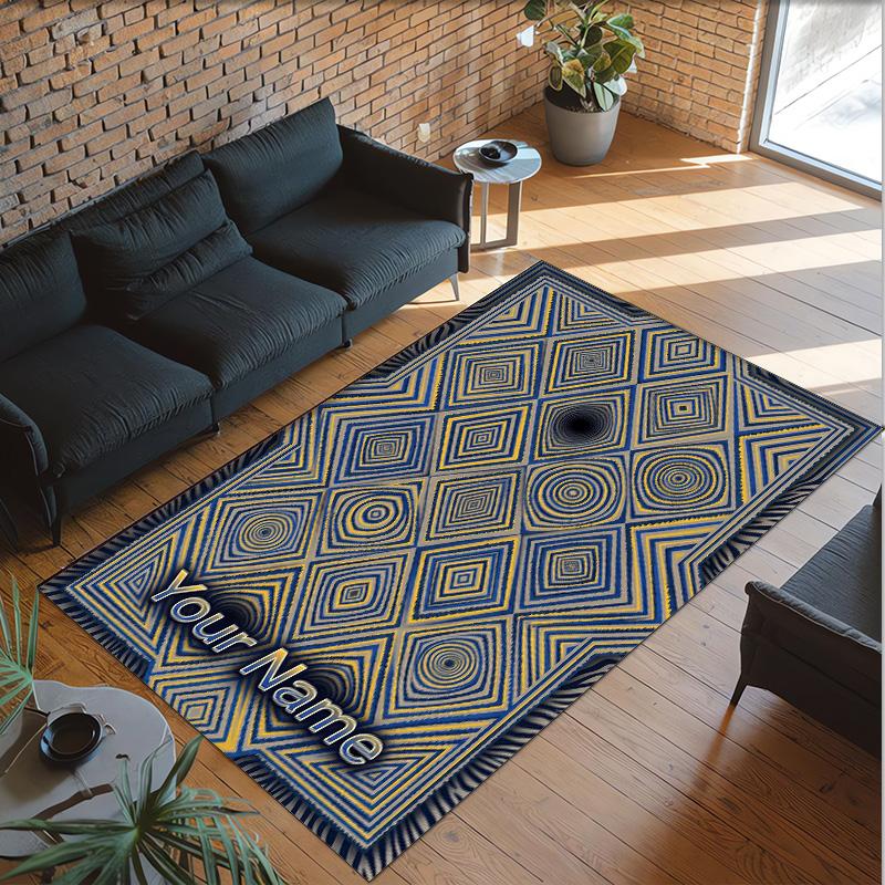 Abstract Geometric Theme Crystal Velvet Rug Personalized Custom Name Text Soft Floor Mat Home Decor