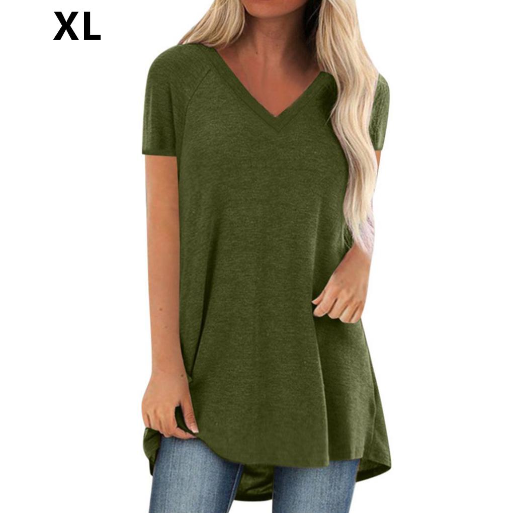 Women's Short Sleeve T Shirt Plus Size Tops Casual V Neck Tunic Loose Blouse