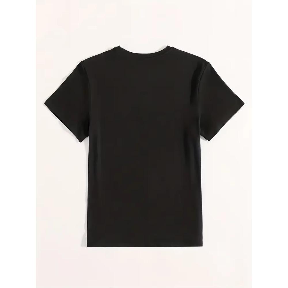 Übergröße Freizeit-T-Shirt Damen Übergröße Cartoon Tee & Buchstaben-Print Kurzarm Rundhals Leicht dehnbares T-Shirt