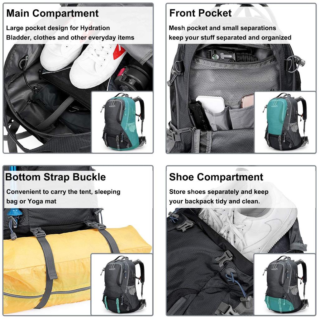 G4Free 50L Hiking Backpack with Rain Cover, USB Port & Shoe Compartment – Deep Gray (Outdoor/Camping Backpack)