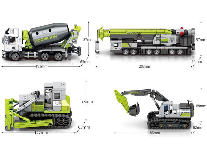 Senbao 705100-705103 Engineering Vehicle Building Blocks Set: Mixer, Transport Crane, Bulldozer for Kids