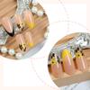 Black Yellow French Tip Press On Nails with Flower Design Long Almond Natural Glue On Nail Glossy Acrylic False Nails Reusable Artificial Stick On