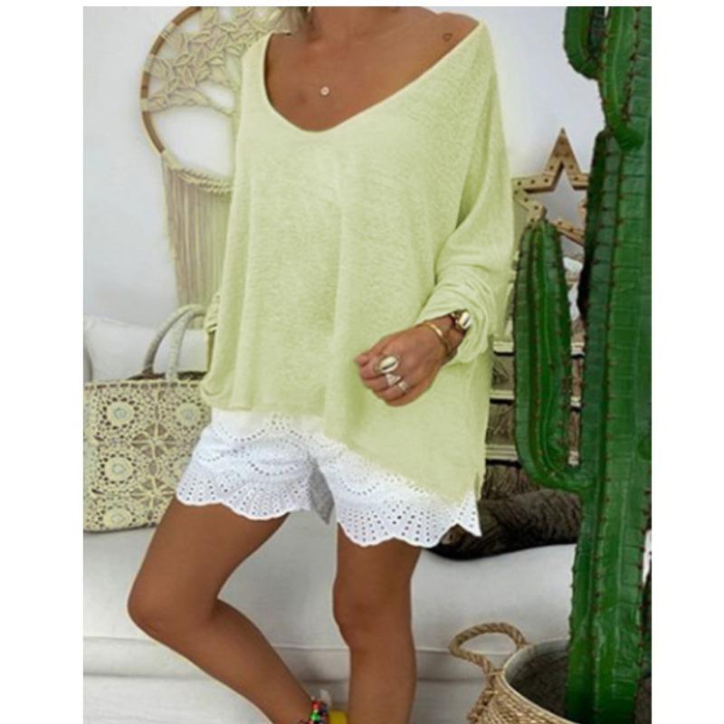 IHUASU Women's Fashion Casual Solid Color Print Long Sleeve Blouses & Shirts