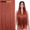 FREEDOM Yaki Straight Synthetische Spitzeperücken für Damen Ombre Braun Handgebundene Spitzeperücke 36 Zoll Mittelscheitel Lang Blau Rosa Cosplay-Perücke