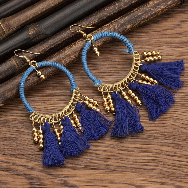 Pinkdudu Ethnic Style Rice Bead Tassel Bohemian Women Earrings Travel Accessories for Women PD2038