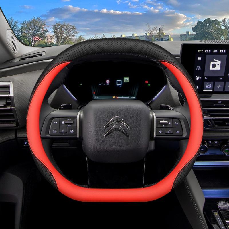 For Citroen Leather Car Shape Steering Wheel Cover Double D Shape Fit C5X C5 C3 Aircross C4 Cactus 2025 2026 Accessories