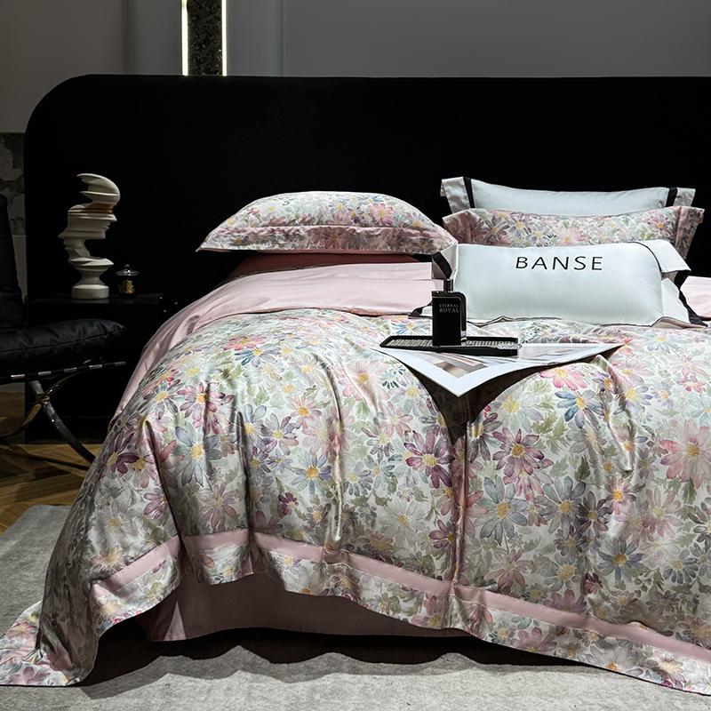 1000TC Egyptian Cotton Luxury Plants Flowers Digital Printing Bedding Set 1 Duvet Cover Set, 1 Fitted/Flat Sheet, 2 Pillowcases