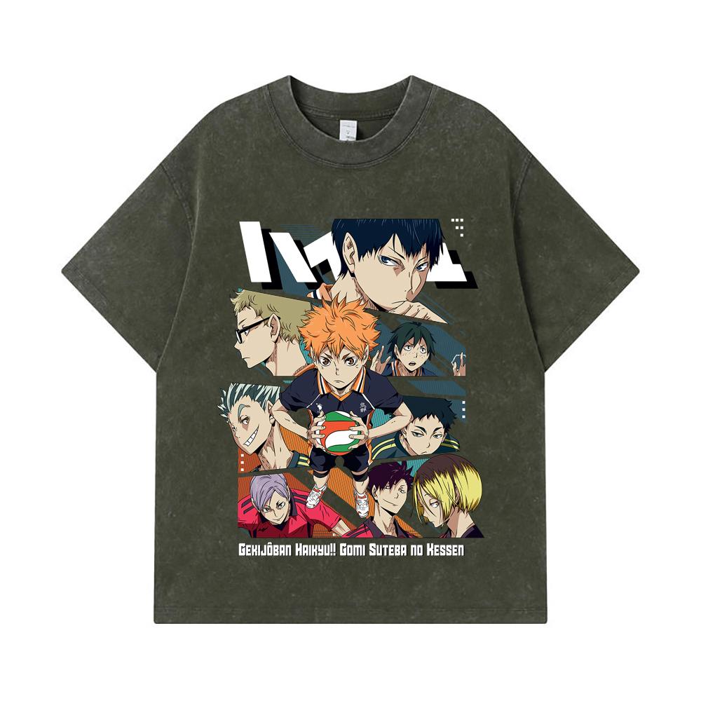 275 GSM Washed T-shirts 100% Cotton Haikyu V5 Print Unisex Heavy Cotton T Shirt S