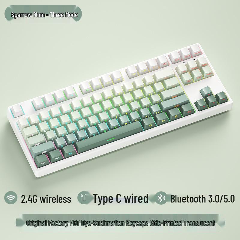 Three-Mode Wireless/Wired Bluetooth Mechanical Keyboard - 87-Key Gradient Side-Engraved Gaming & Office Edition
