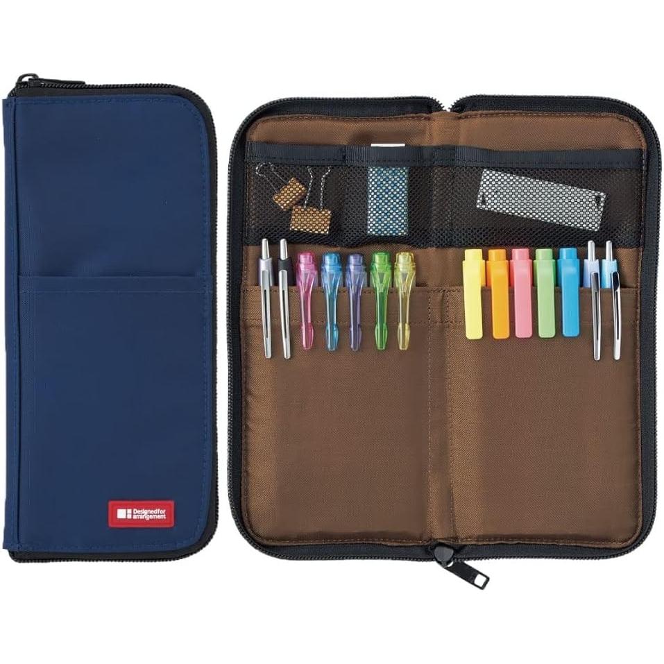 [Lihit Lab.] Etui Slim pentru Pixuri, Design Plat, Albastru Indigo