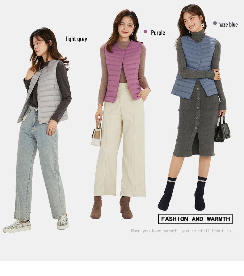 Women's Plus Size Collarless Down Vest - Short, Warm Shoulder Cape Jacket for Middle-aged and Young