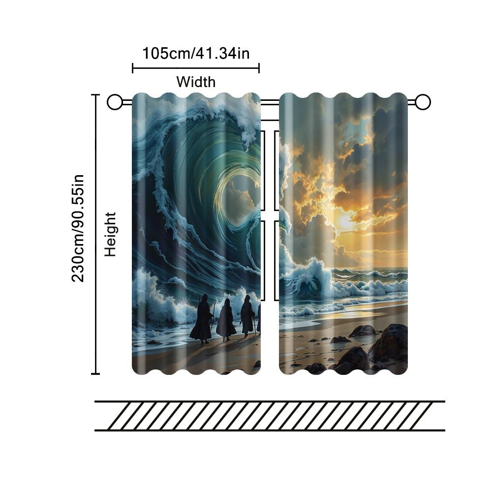 Set Of 2 Filtering Curtains Excluding Rods Non Movable Without Batteries Wave Use Bedrooms Living Rooms Curtain Polyester Ideal For Sitting Room