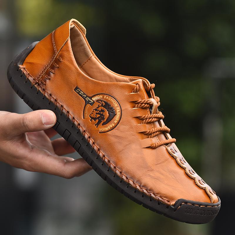 Pantofi casual retro pentru bărbați, cizme casual din piele naturală lucrate manual, mărime mare, ghete la gleznă