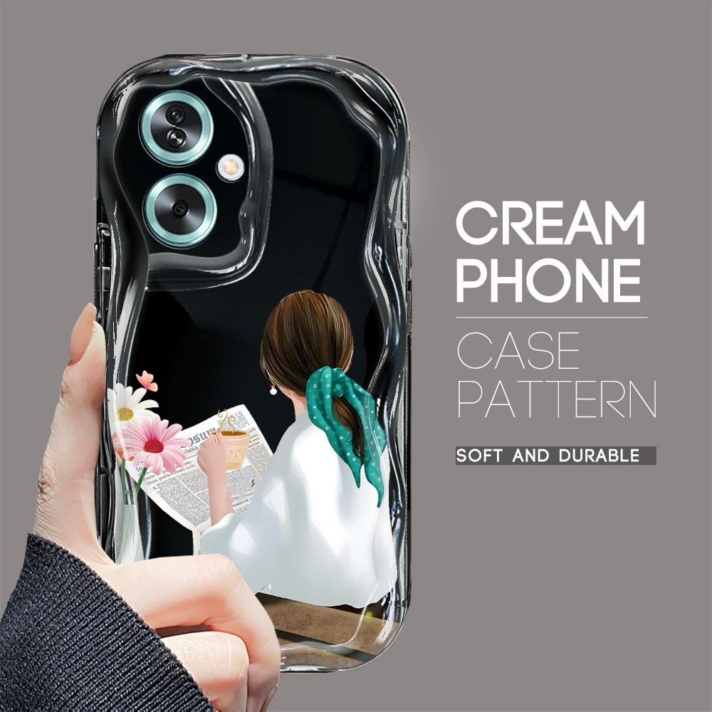 Cute Cartoon Pattern Cream Texture Casing Wavy Edge Soft Silicone Cover Phone Case for OPPO Reno Realme