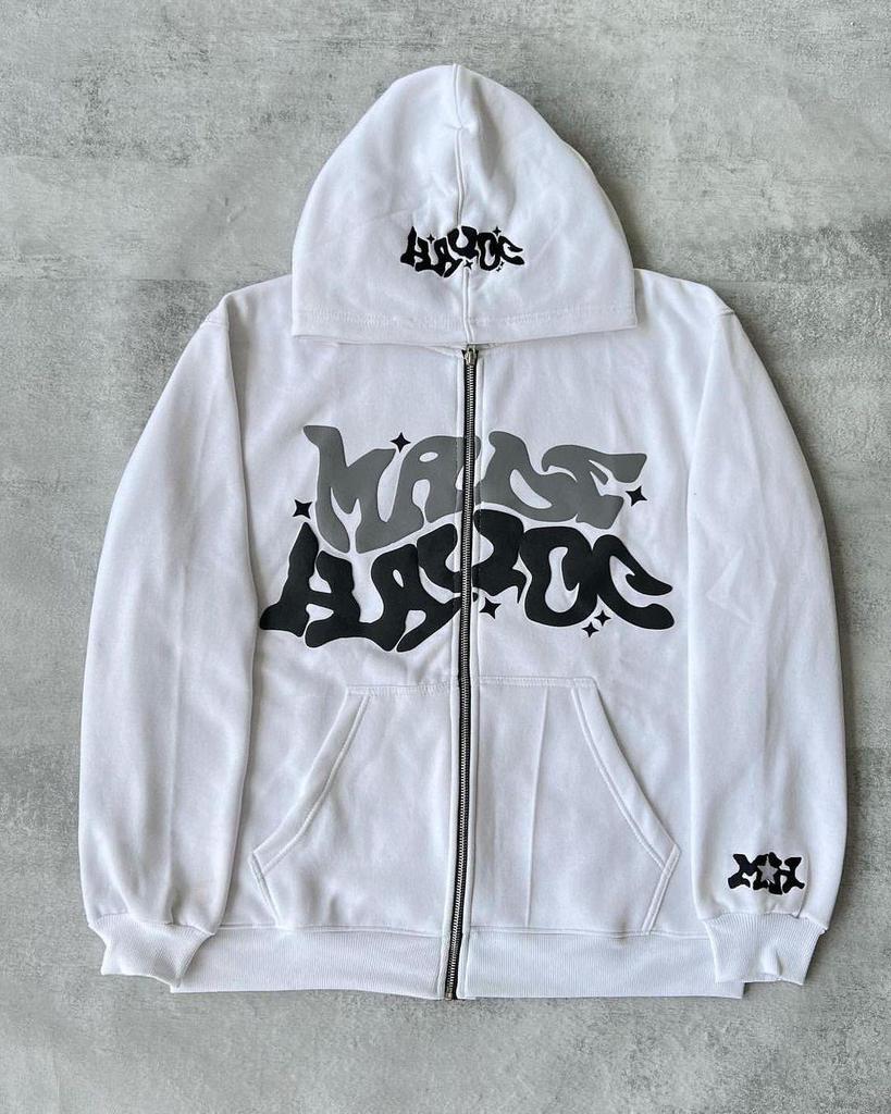 Mikiny s potiskem Y2K Letter Dámské Podzim Zima Harajuku Mikina na zip s kapucí Gotická Hip Hop Oversized bundy Streetwear