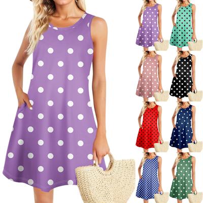 Sommerkleider für Frauen Strand Boho ärmellos Vintage Druck fließende Tasche T-Shirt Tank Sommerkleider