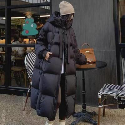 Long Puffer Jacket for Women Winter Warm Hooded Coat with Zip Thickened Long Sleeve Down Coat with Pockets