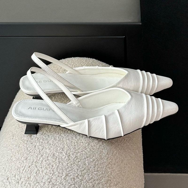 Fashion Luxury Fashion Pointed Toe Women Medium Heels Sandals Shoes Female Slip On Footwear Ladies Heeled Sandals Slides Shoes Pumps