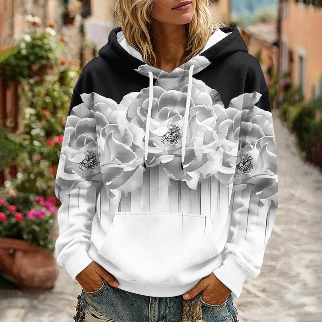Women's Floral Print Hoodie with Pocket and Long Sleeve Casual Sweatshirt
