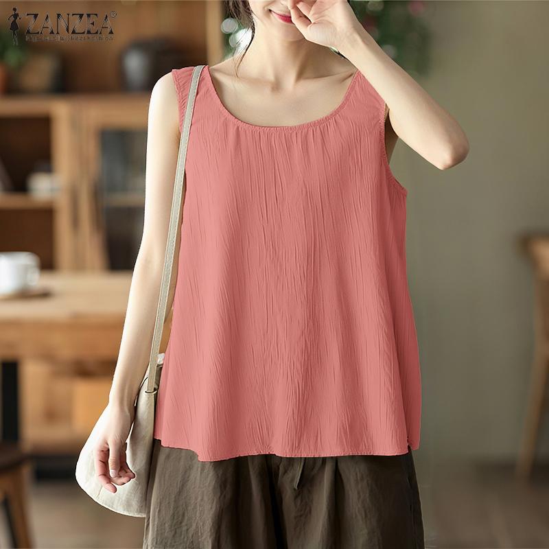 ZANZEA Women Casual Round Neck Summer Sleeveless Tank Tops