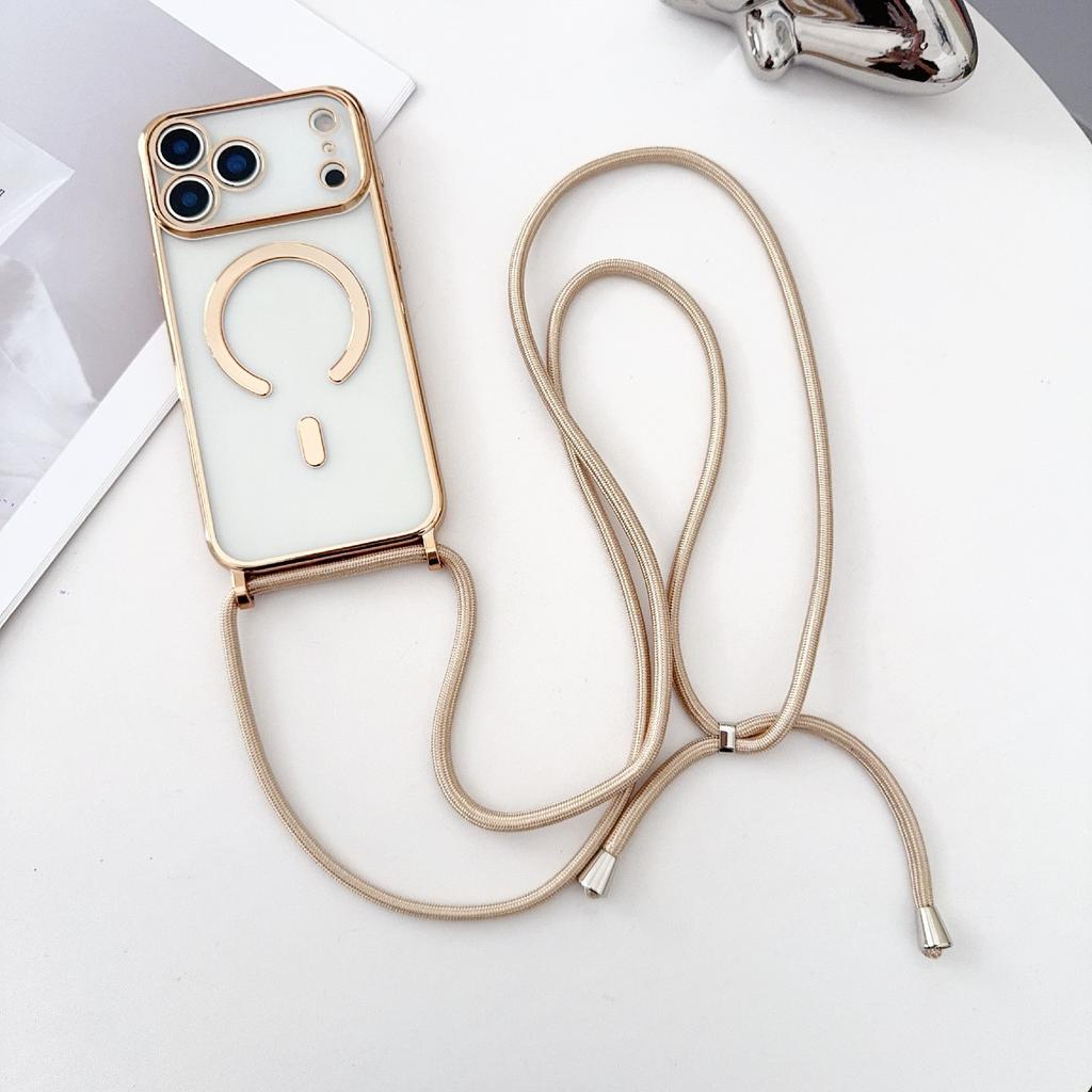 For iPhone 17 Pro Case Compatible with MagSafe Electroplating TPU Phone Cover with Long Lanyard