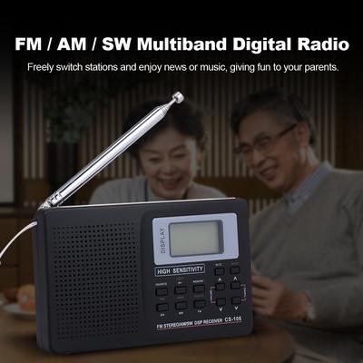 Portable FM / AM / SW Radio Multiband Digital Stereo Radio Receiver Earphone Output Time Display