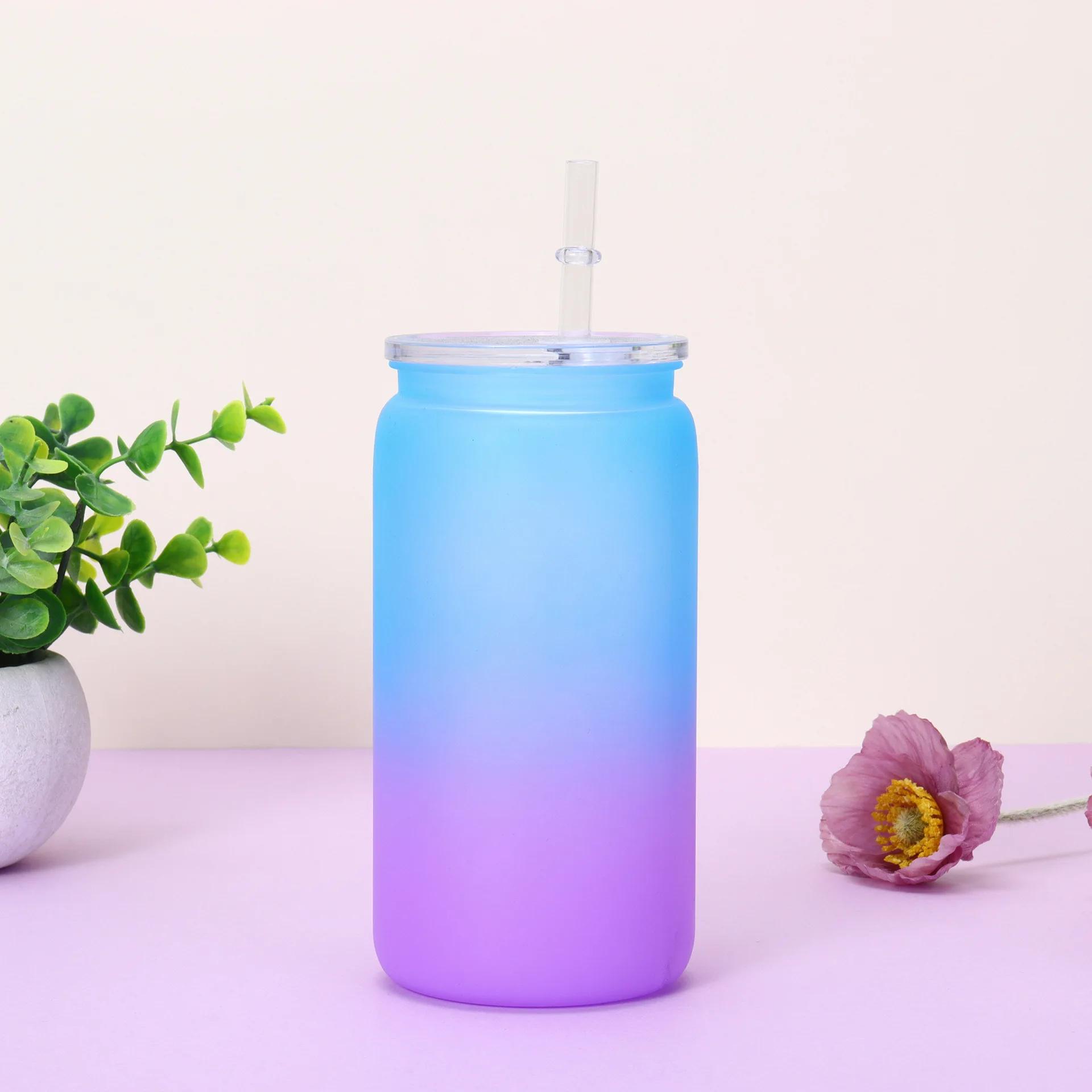 

16oz Gradient Colored Straw Cup - Anti-Drop Portable Plastic Water Bottle Handy Heat Sublimation Cup for Home & Outdoor Use 16oz