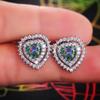 Wih New Peach Heart Stud Earrings Women's Earrings Mori Wild Zircon Love Earrings