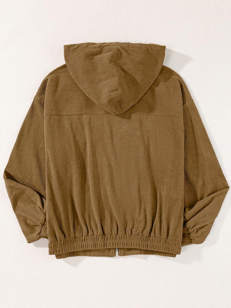 Giacca da donna autunnale in velluto a coste con cappuccio - Stile minimalista europeo e americano, tinta unita