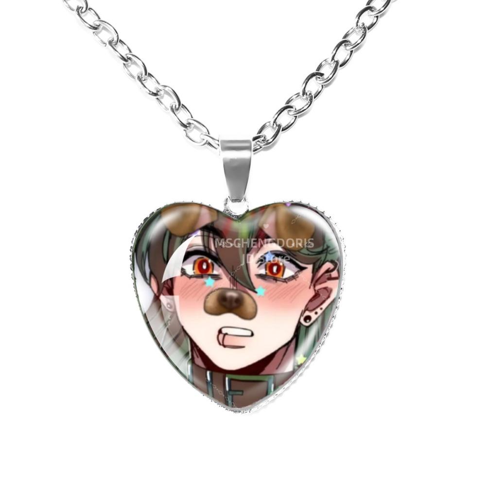Solivan Brugmansia Sol 'The Kid At the Back' Anime Glass Cabochon Heart Shaped Pendant Necklace Charm Jewelry Gift