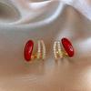 Ankela Red Rhinestone Retro Stud Earrings: Trendy, High-End, Versatile Winter Accessories