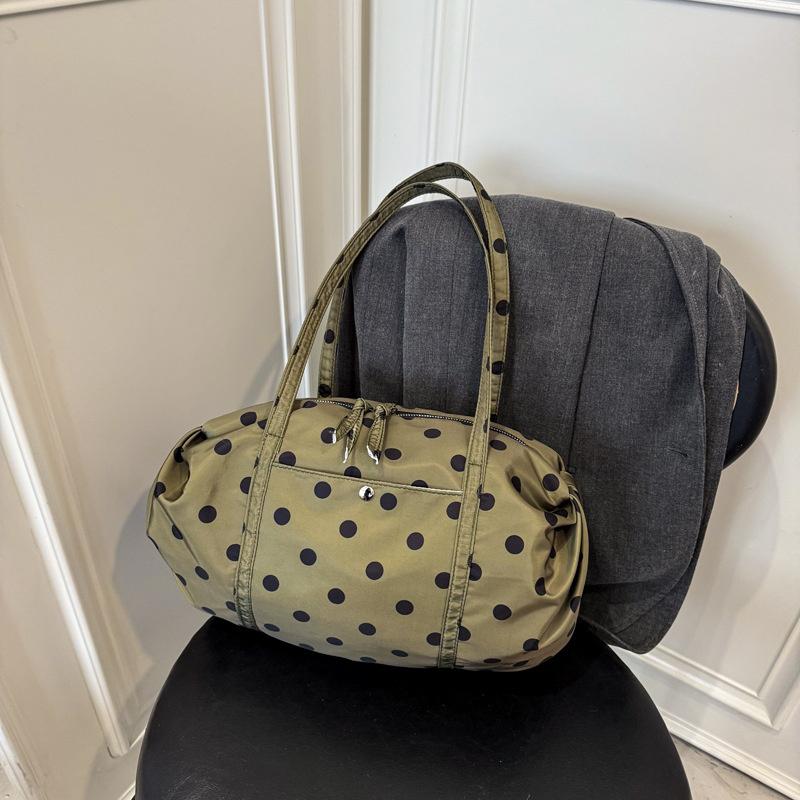 Yogodlns Simple Polka Dot Tote Bag Lightweight Nylon Handbag Women Casual Commute Shoulder Bag Large Capacity Sports Foldable Storage Bag