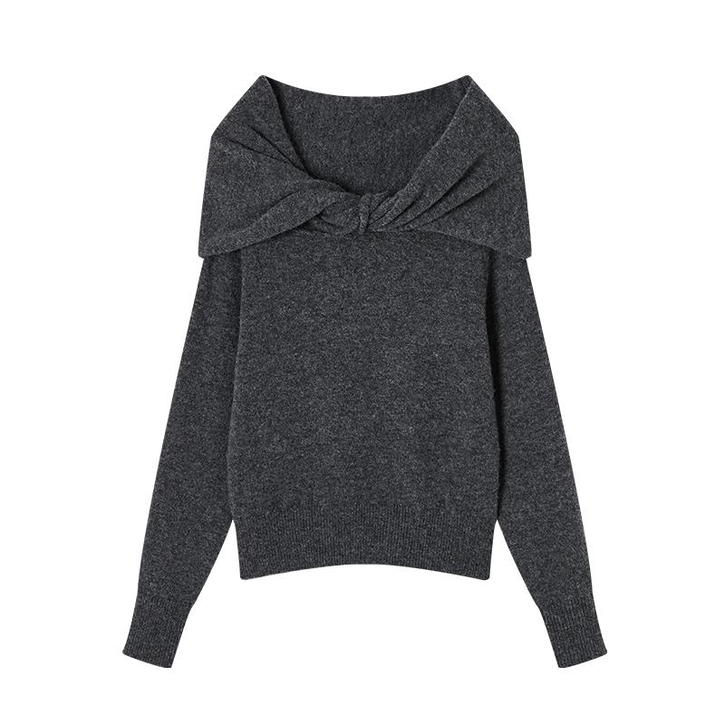 Xiangying Off-Shoulder Bowknot Knit Sweater