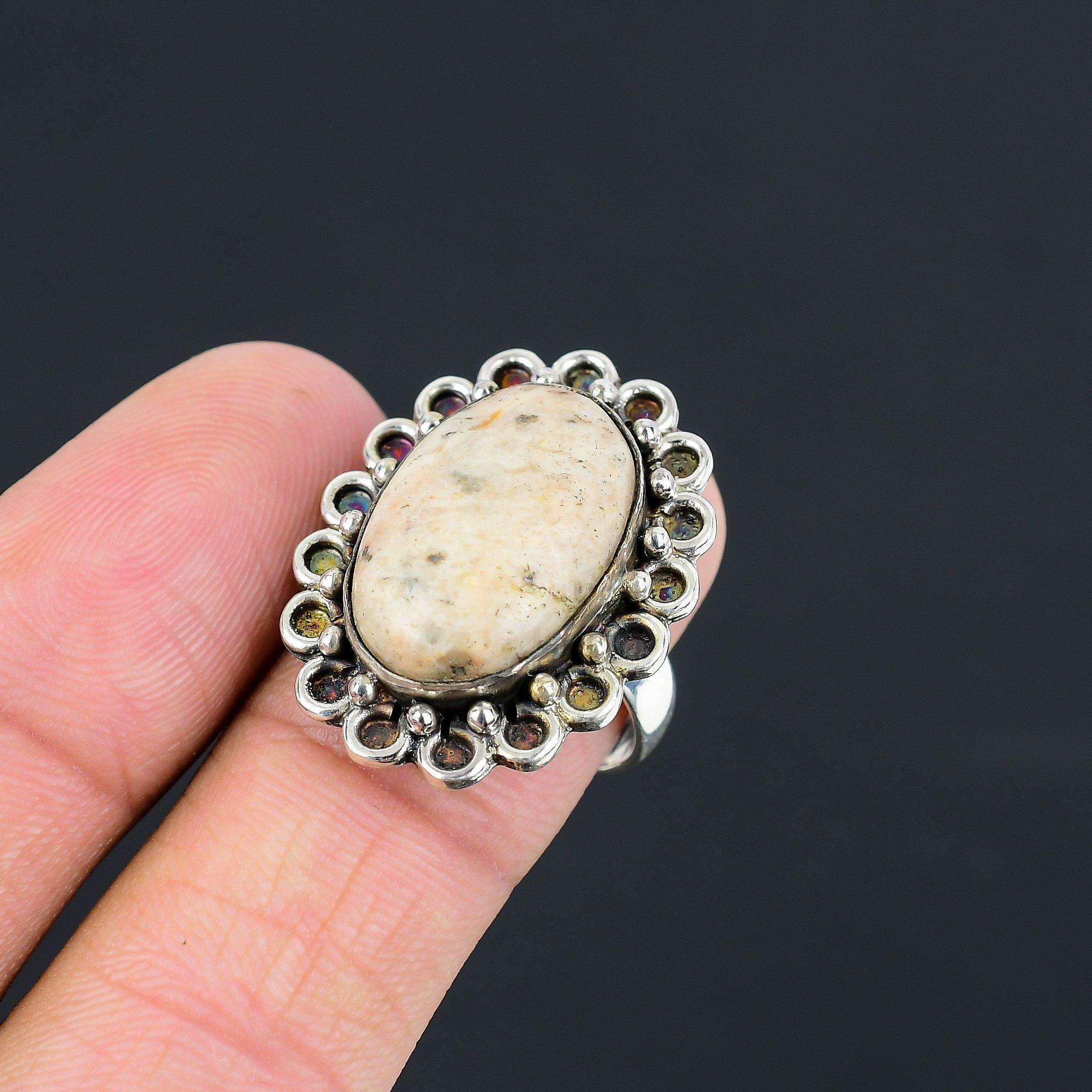 

Oval Natural Peanut Wood Jasper 925 Sterling Silver Multi Stone Wedding New Ring 9