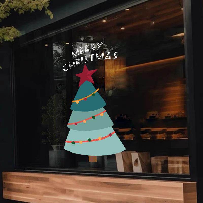 Christmas decoration cartoon Christmas tree showcase glass door festive atmosphere decoration window decoration electrostatic stickers