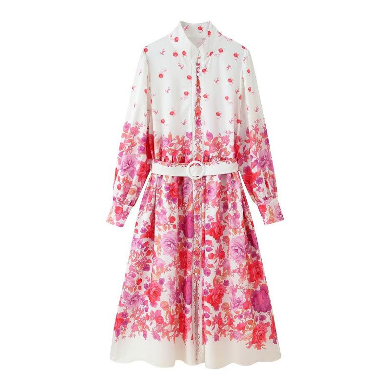 

2025 Autumn Women s Fashion: European & American Style Floral Print Long Sleeve Dress Medium цветочные печати