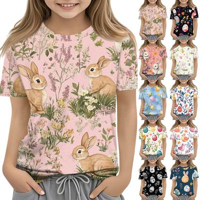 Children's Fashion Casual Short Sleeve Easter Print Round Neck T-shirt Top