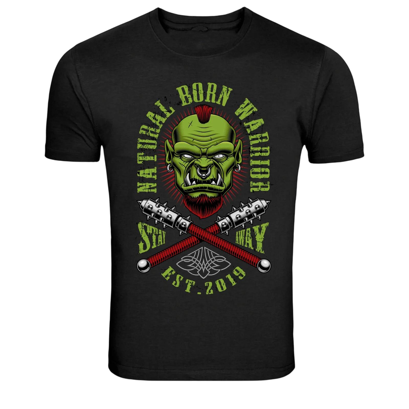 

Hardcore Born Warrior Orc Punk Skull Mace Graphic T-Shirt S