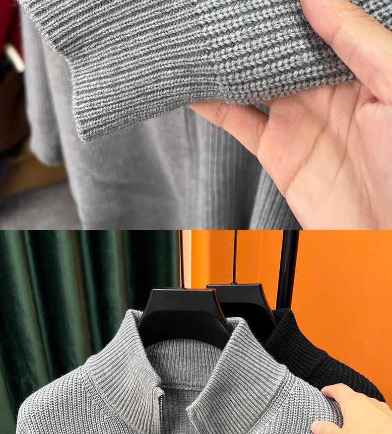 Men's Autumn/Winter Slim-Fit Wool Cardigan with Stand-Up Collar and Double Zipper