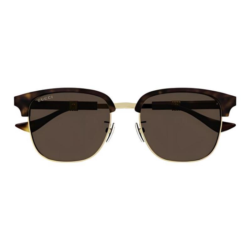 Gucci Temple Lettering Metal Rectangular Sunglasses Men's Tortoiseshell